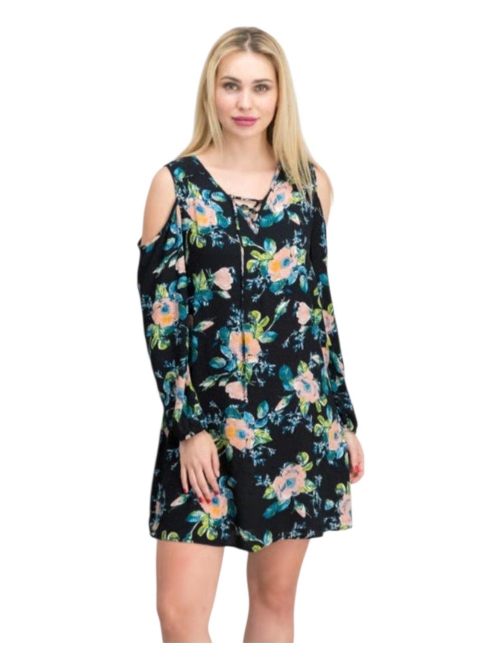 Xhilaration Black Floral Cold-Shoulder Mini Dress